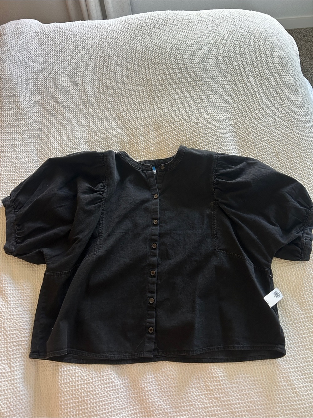 Old Navy Black Puff Sleeve Button-Down Top